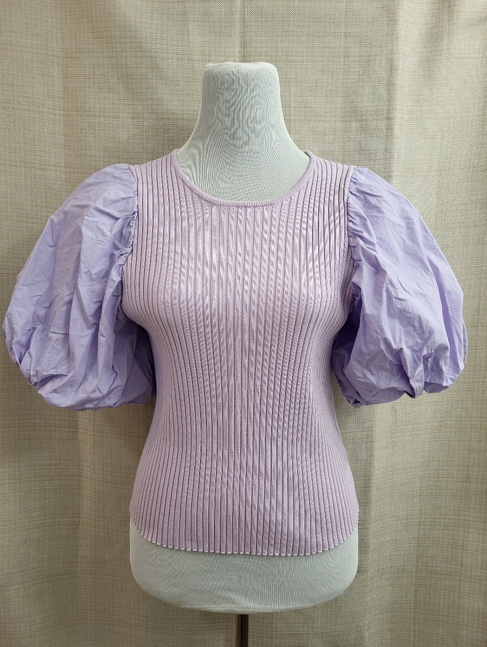 Hailey & Co Women's Purple Ribbed Puff Sleeve Romantic Cropped Blouse Size Med